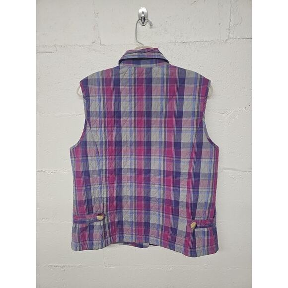 Vintage Quilted Vest Medium Purple Womens Plaid Button Front Sleeveless Preppy - Picture 4 of 6